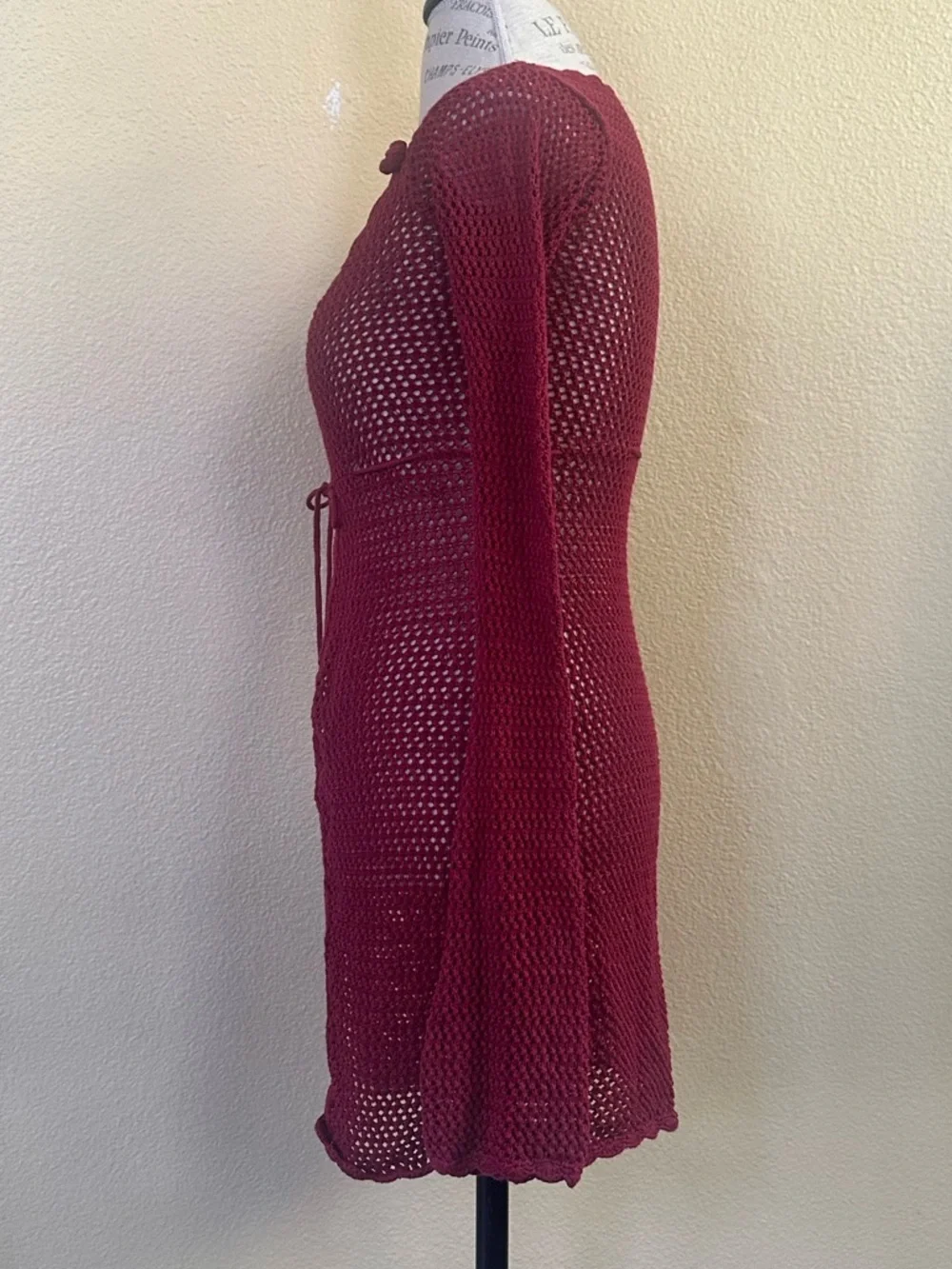 Frankie’s Bikinis Collette Crochet Tunic Cover Up In Ruby Red Small New With Tag